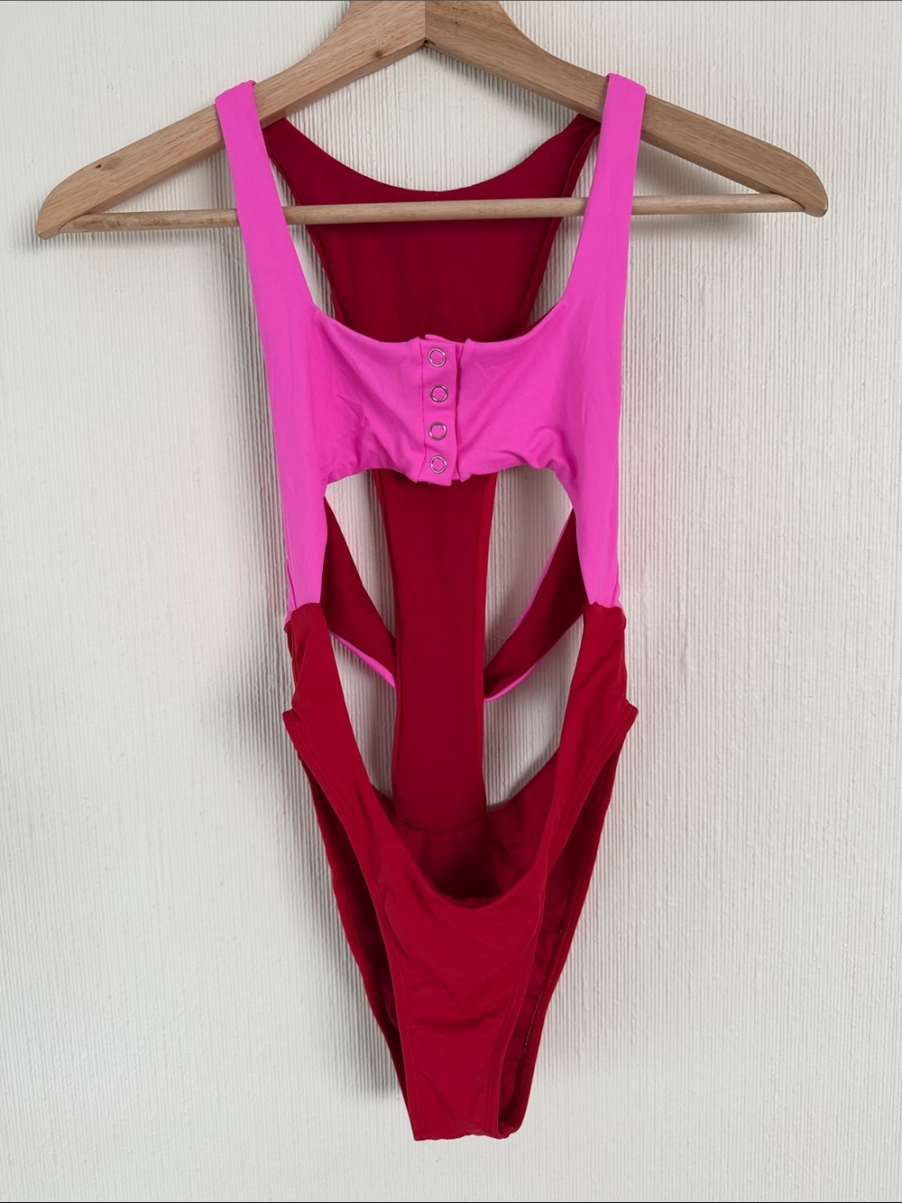 Colorblock Neon Pink and Red One-Piece Swimsuit